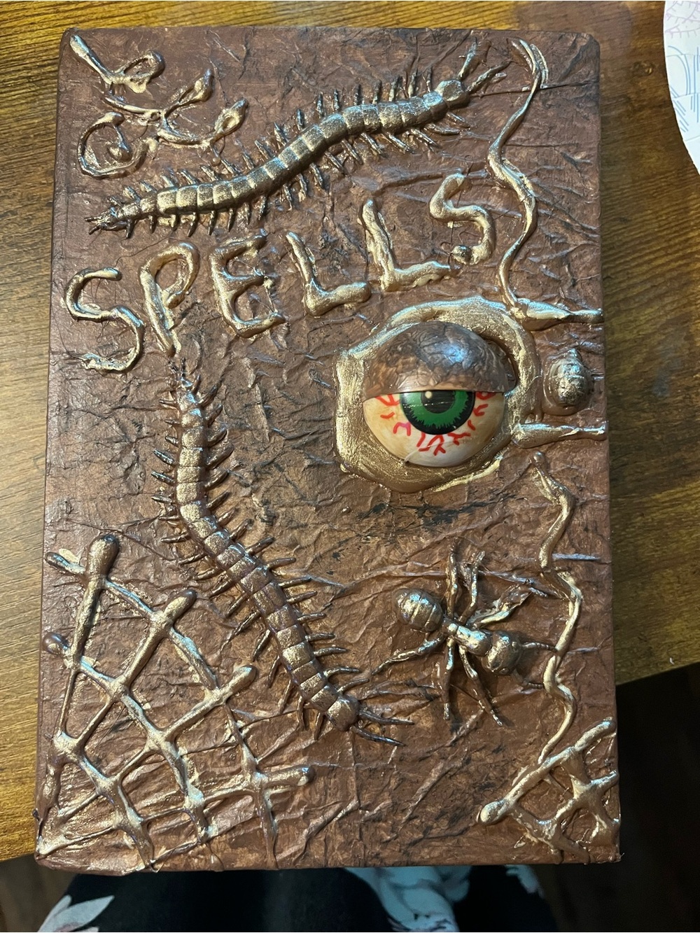Hand Crafted hocus pocus style Spell Book in browns and gold tones